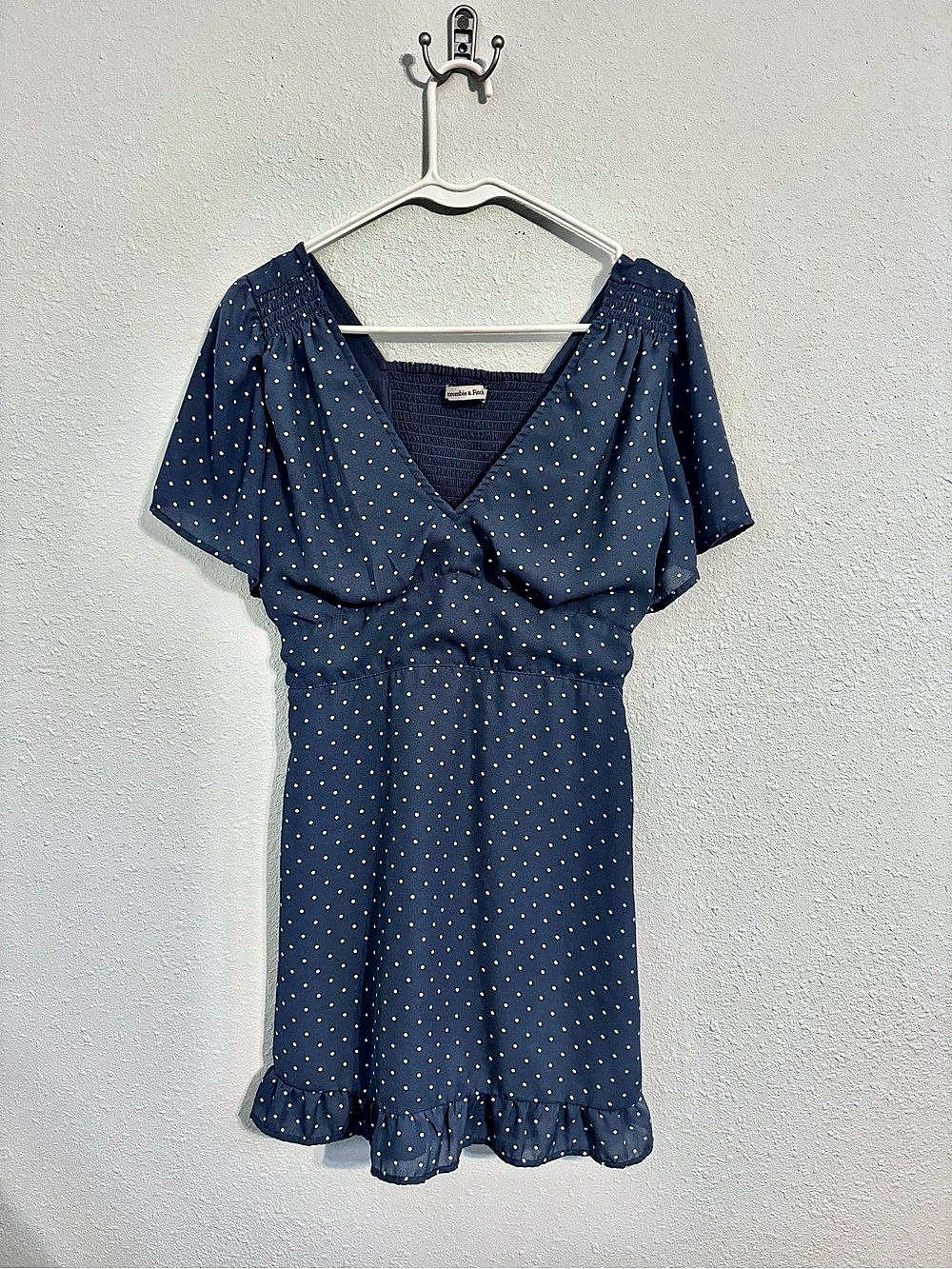 Abercrombie & Fitch V-Neck Smocked Back Polka Dot Ruffle Mini Dress Polka Dot